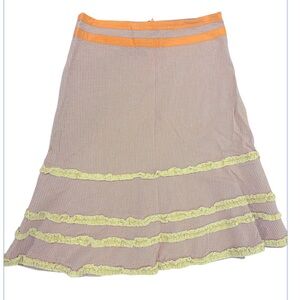 Neesh by D.A.R. Ruffled Midi Pink and Blue Striped Cotton Skirt Women’s Size Lg